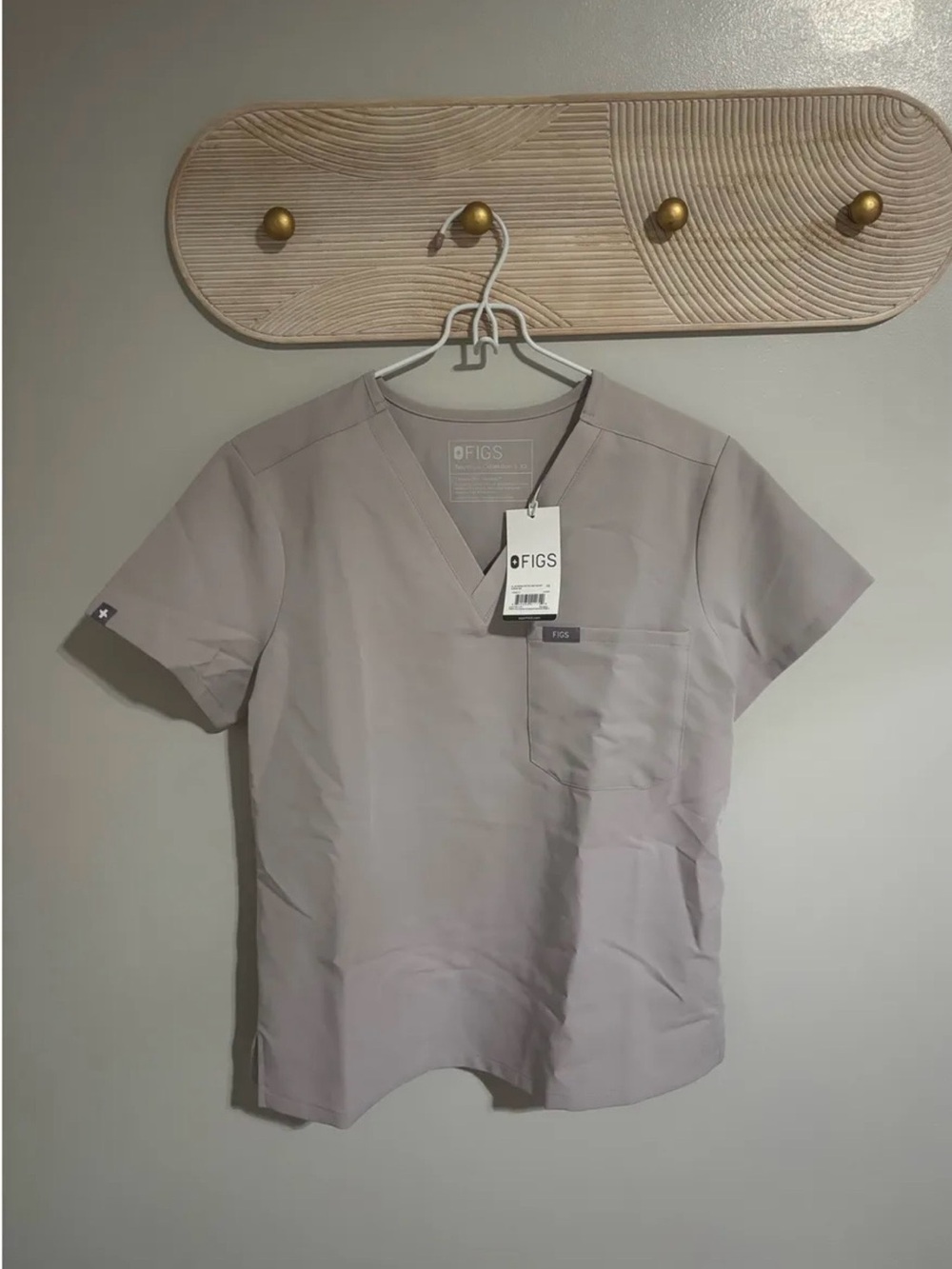 FIGS Women's V-Neck Scrub Top in Light Taupe